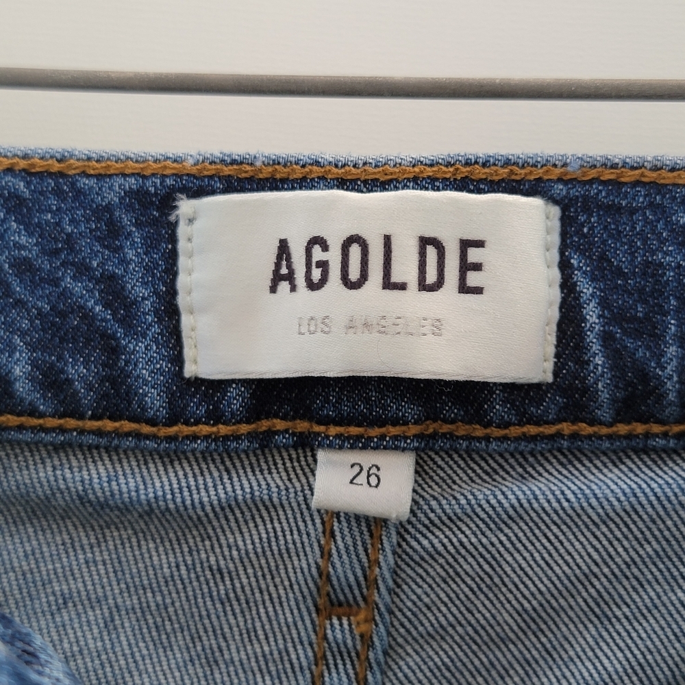Agolde Riley Distressed Jeans Size 26 Blue Medium Wash Minimalist Designer Denim - Picture 5 of 16